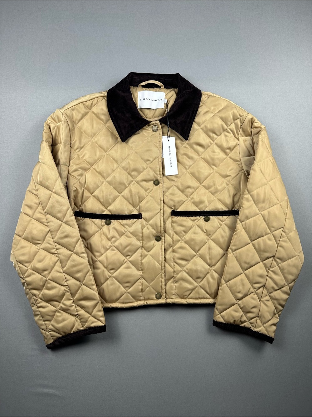 NWT Rebecca Minkoff Box Quilted Lightweight Jacket, Corduroy Collar - Medium
